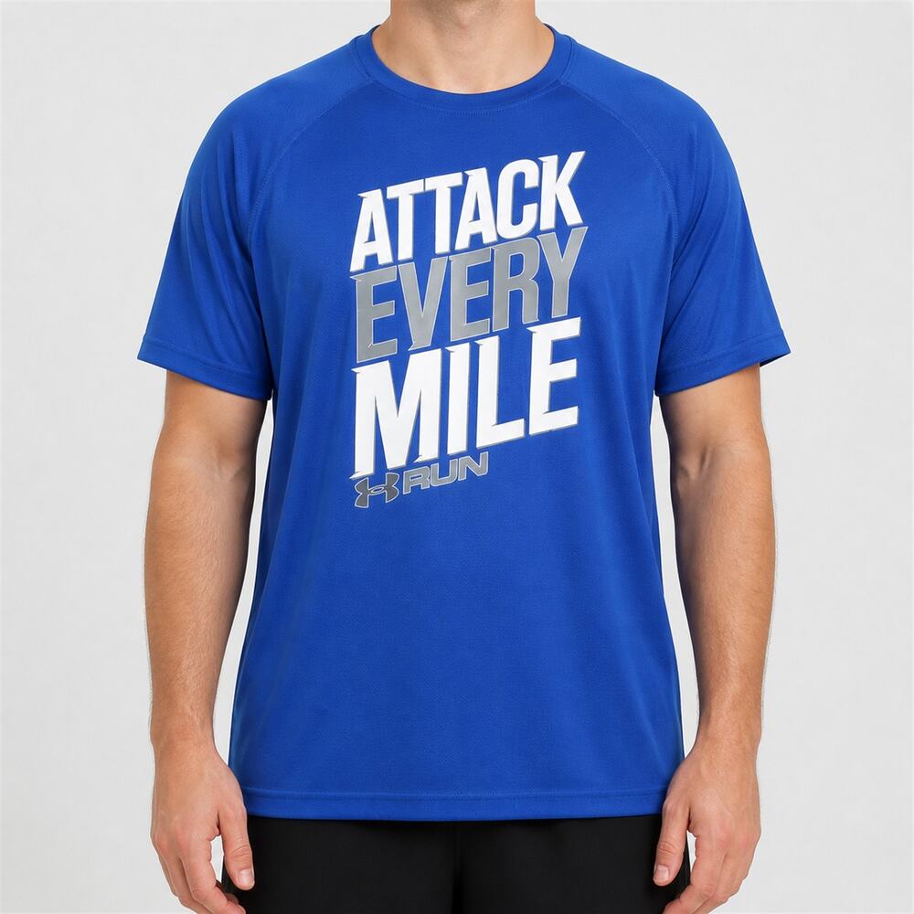 Under Armour Shirt Mens XL Blue Heatgear Attack Every Mile Running Crew Neck